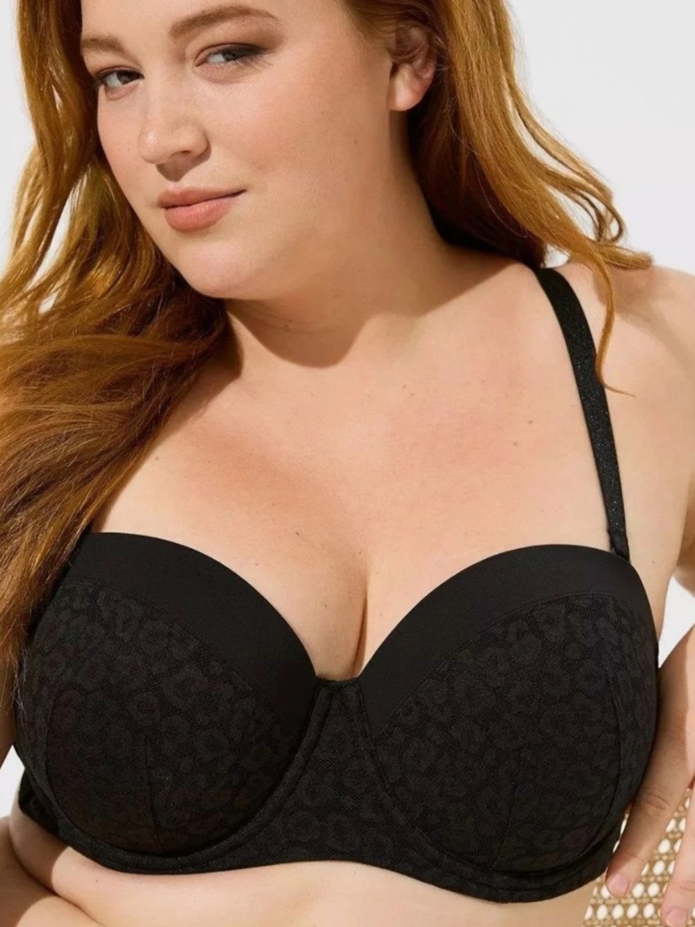 TORRID CURVE Strapless Push-Up Bra Lace Bra Womens 40D Black Animal Print